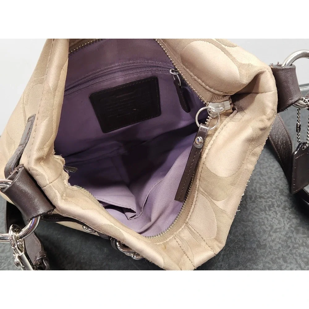 Coach Signature Leather Sateen Tan Brown F18862 Crossbody Bag Convertible Strap